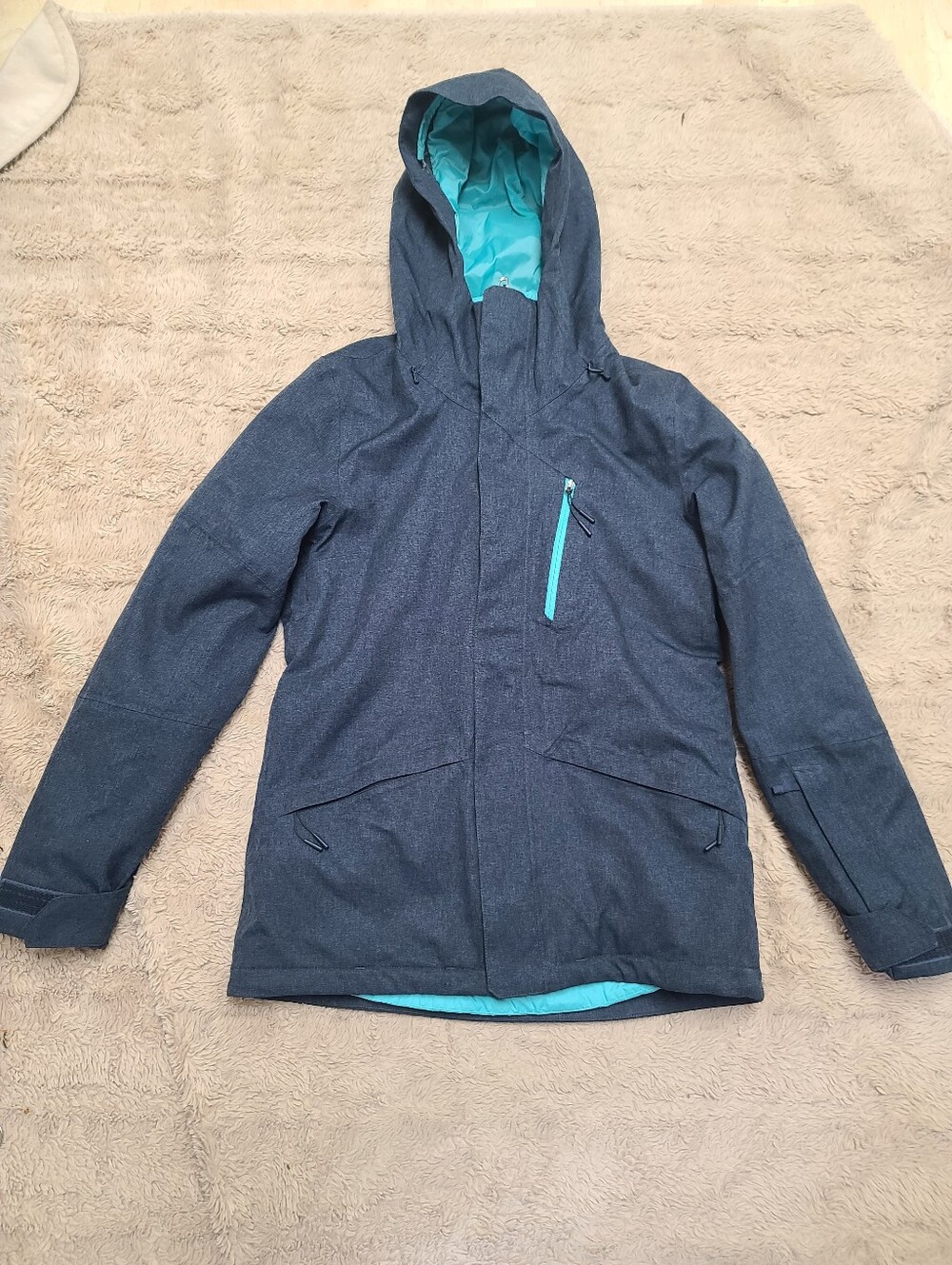 North Face Gatekeeper Hooded Warm Winter Jacket, Navy with Teal Lining, Small
